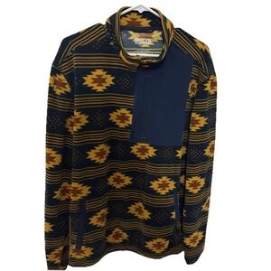 Duluth Trading Fleece Pullover Mens L Aztec 1/4 Zip Sweater Sweatshirt Blue EUC